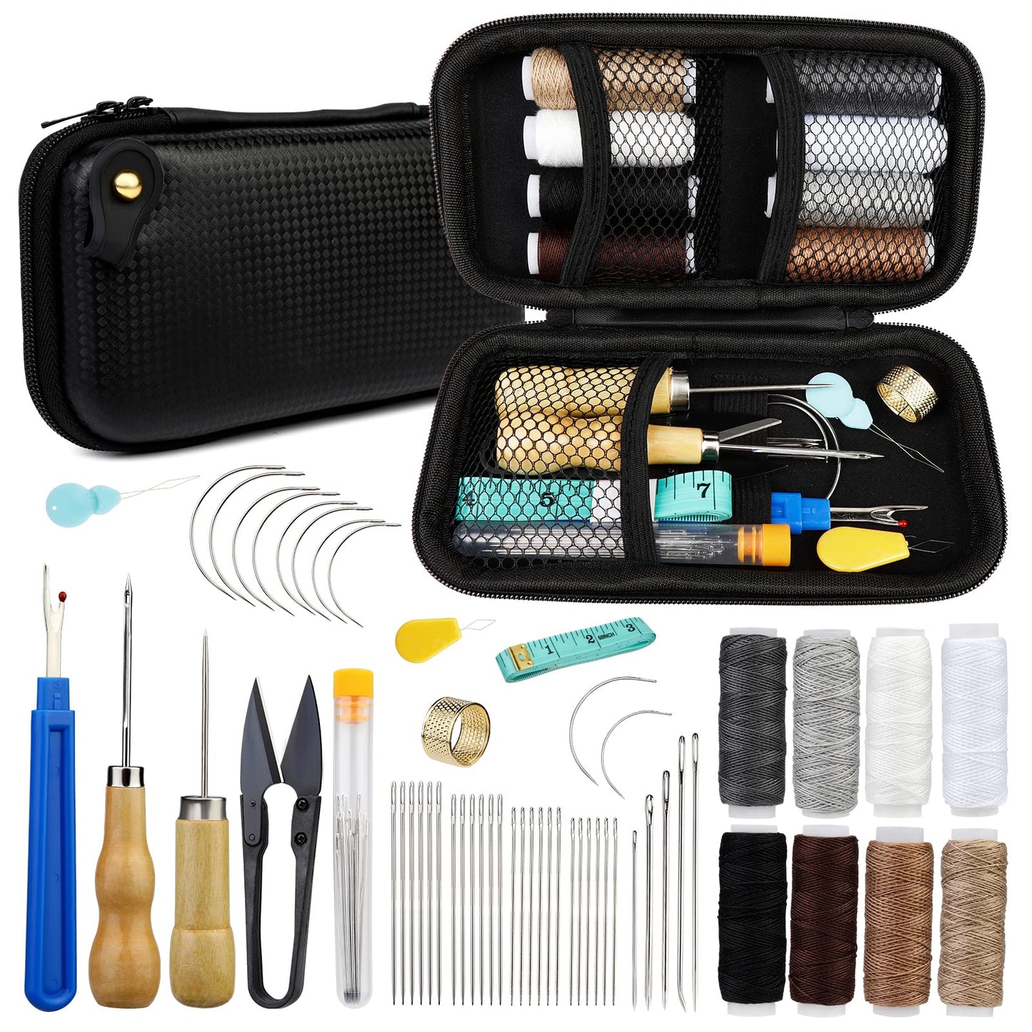 Lederadatu komplekts 54 gab., ādas labošanas un šūšanas rīku komplekts ar šujamo īli