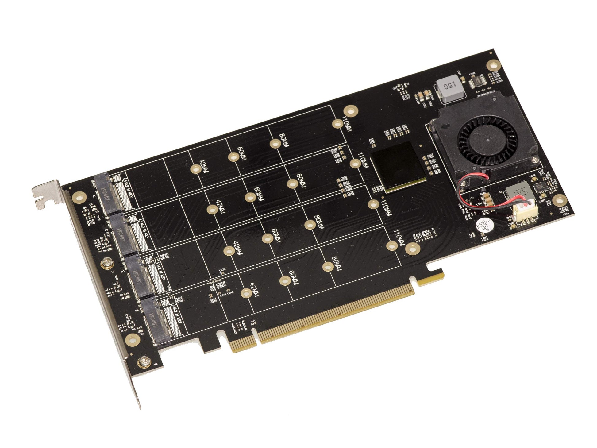 KALEA-INFORMATIQUE PCIe x16 M2-kontrollerkarte - 4 M.2 NVMe slots, PLX8747 chip, 128GB bandwidth, max 16000MB/s.