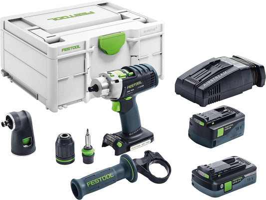 FESTOOL PDC18/4Li-Set - 18V cordless impact drill with 5.2Ah and 4.0Ah Li-Ion batteries, ideal for versatile drilling tasks.