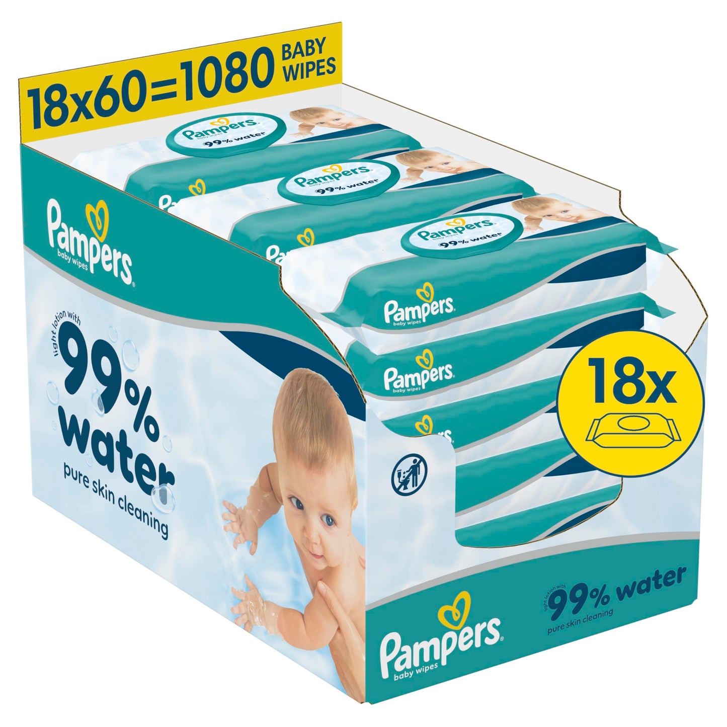 Mitrās salvetes zīdaiņiem Pampers 99% Water, 18x60 (1080 gab.)
