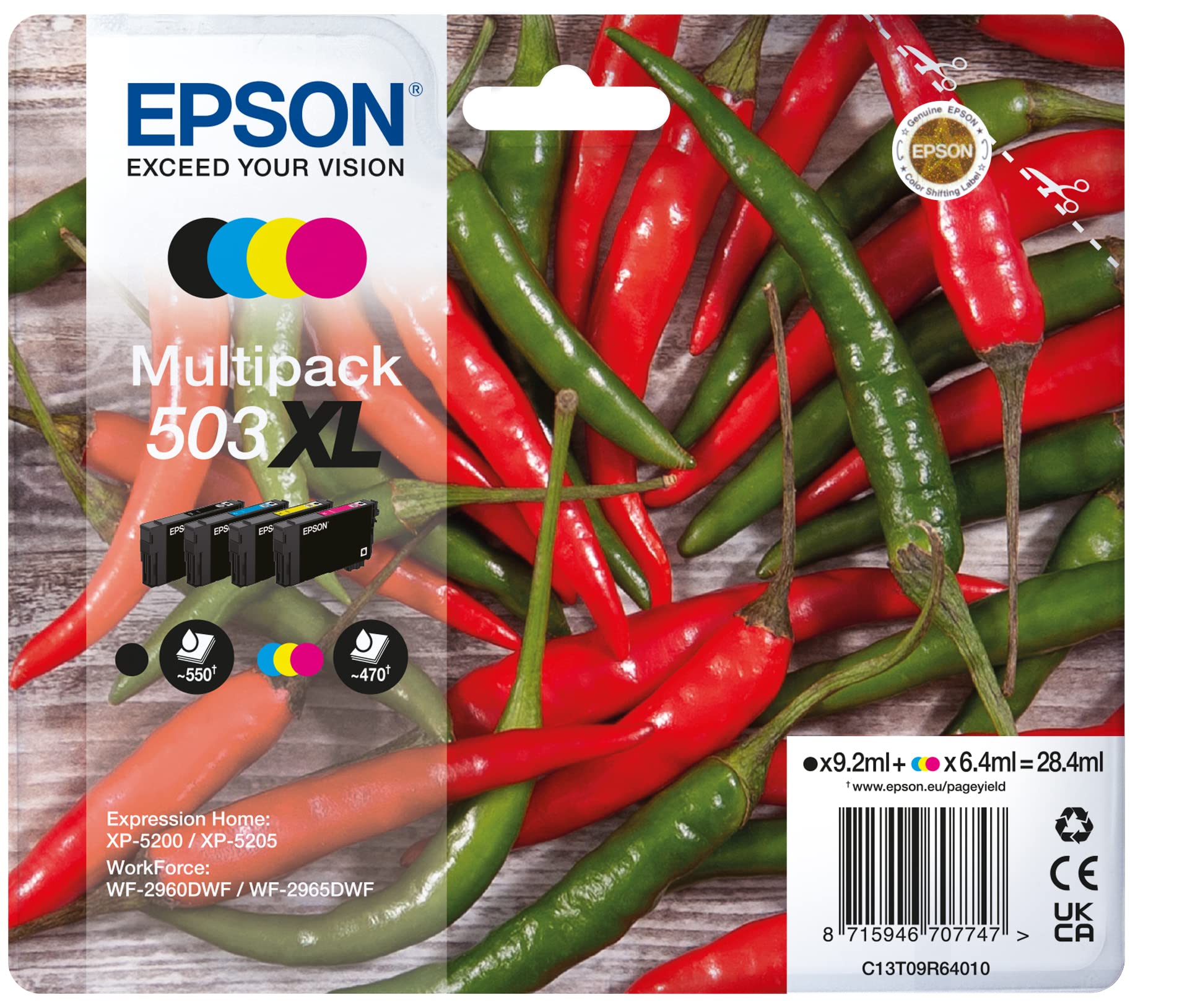 Epson 503XL ink multipack - 4-color XL for XP-5200, XP-5205, WF-2960DWF, WF-2965DWF, compatible with ReadyPrint Flex.