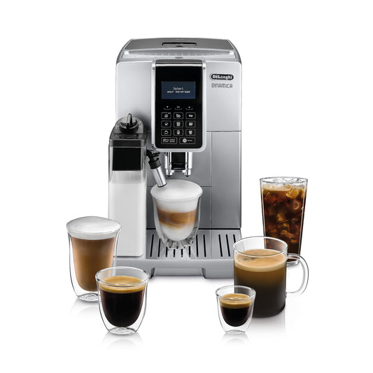 De'Longhi Dinamica ECAM 350.75.S - automātiska kafijas automāts ar LatteCrema, digitālo displeju, 1,8L ūdens tvertni, sudrabs.
