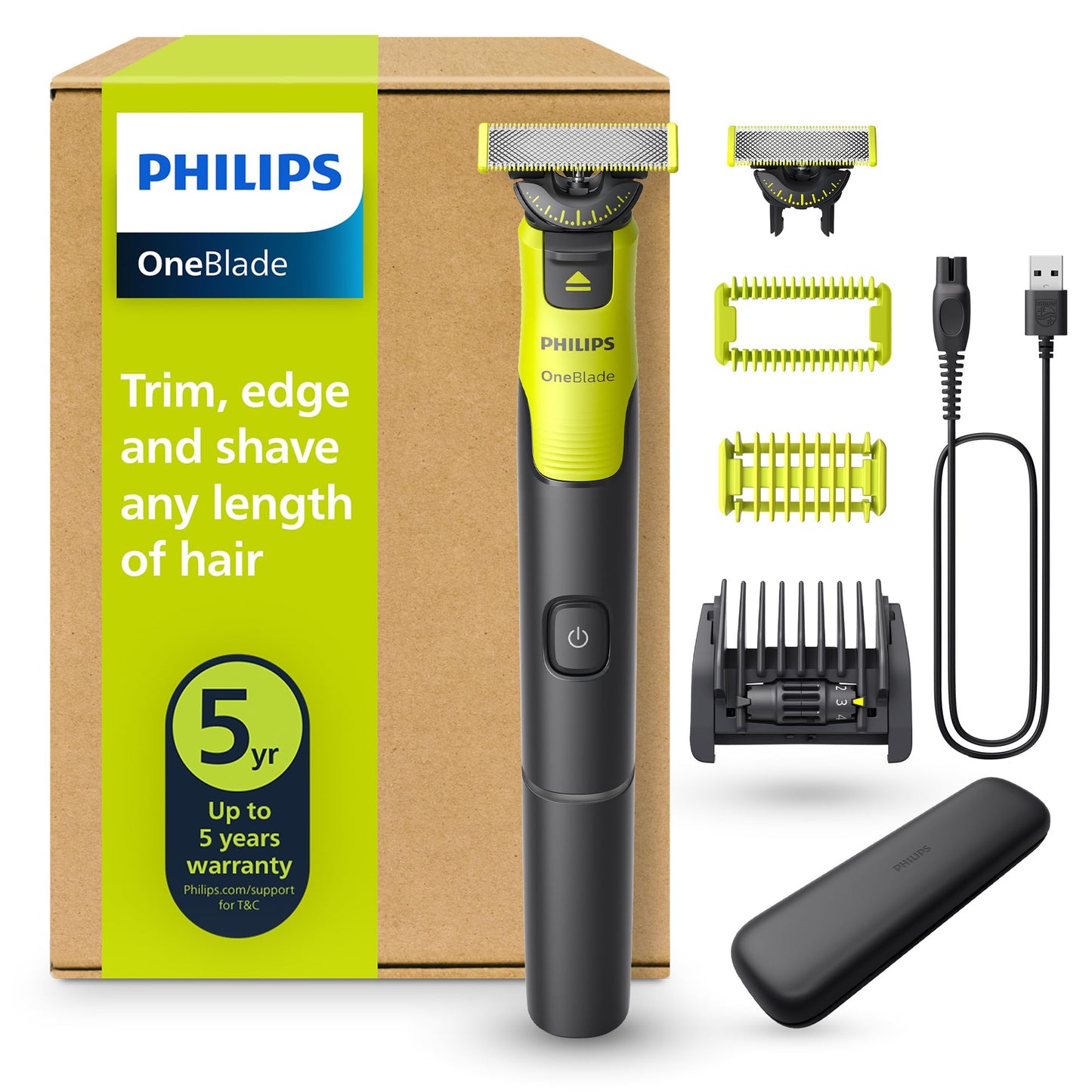 Philips OneBlade 360 Sejai un Ķermenim ar lietotnes savienojumu - Elektriskais bārdu griezējs, skuveklis un ķermeņa kopšanas ierīce ar 360 tehnoloģiju, regulējams 5-in-1 griešanas uzgalis, 1x ķermeņa komplekts, ceļojumu maciņš, QP4631/65