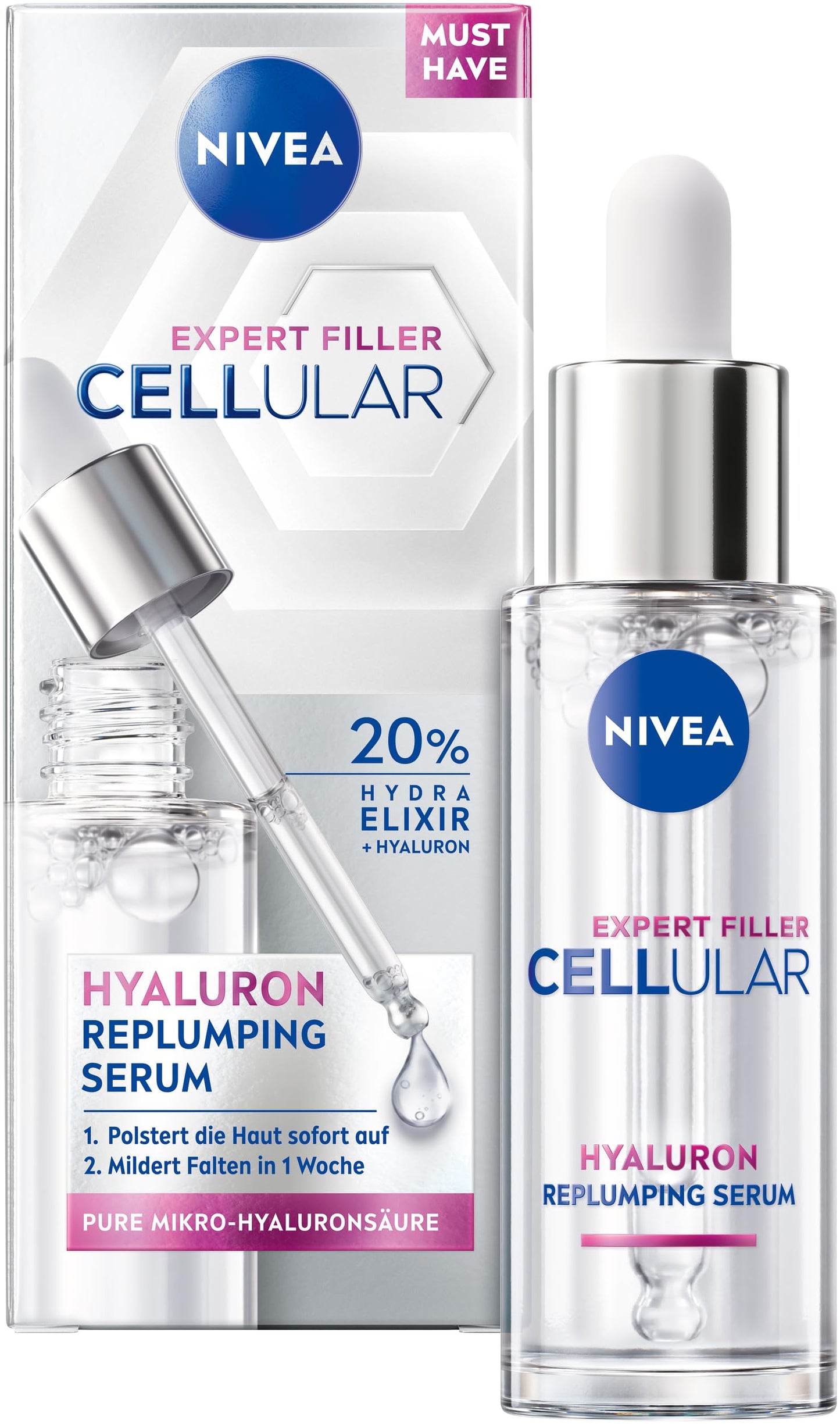 Sejas serums NIVEA Cellular Expert Filler ar hialuronu, apjomu atjaunojošs, 30ml
