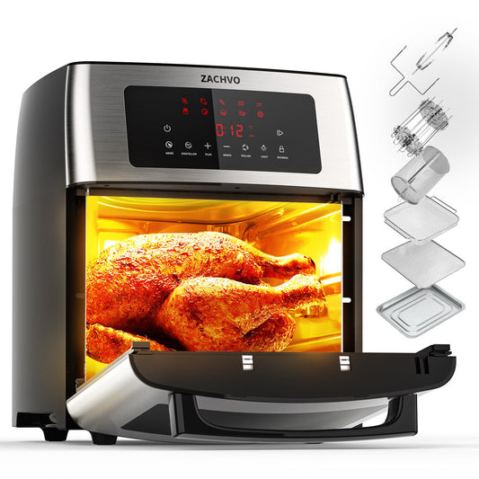 ZACHVO karstā gaisa fritēšanas ierīce XXXL - 15L, 1700W, 10 programmas, skārienjutīgs displejs, rotējošs grils, zems tauku saturs