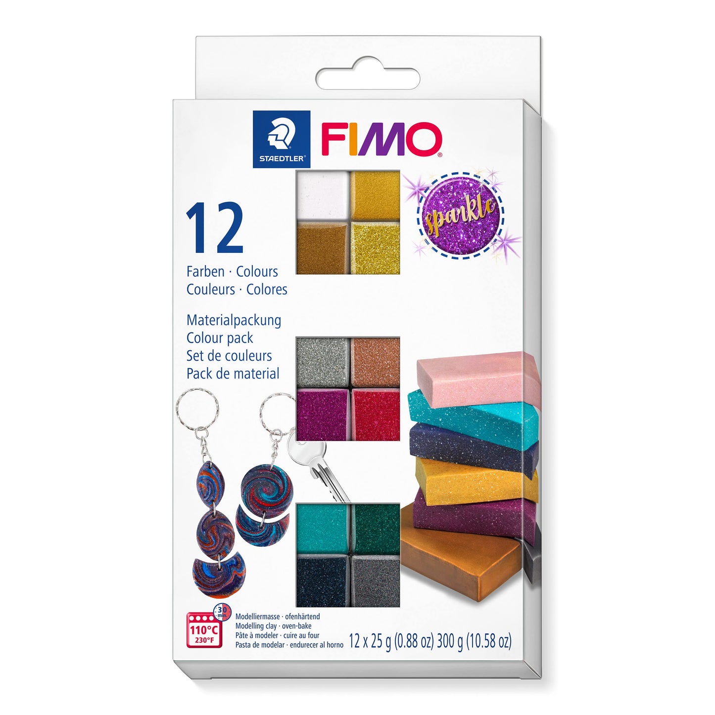 STAEDTLER FIMO 8013 krāsu komplekts, 12 pusbloki, Sparkle