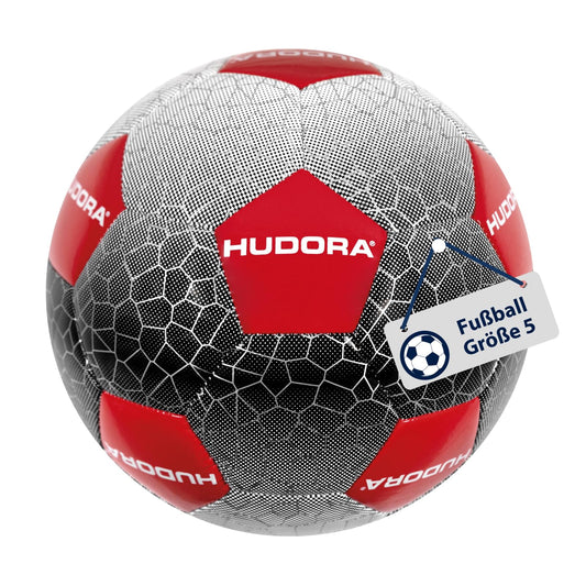 Futbola bumba HUDORA, 5. izmērs, izturīga treniņu un brīvā laika bumba bērniem un pieaugušajiem, patīkama bumbas sajūta, stabila forma un labs atlekums, dārzam un laukuma spēlēm, nepumpēta