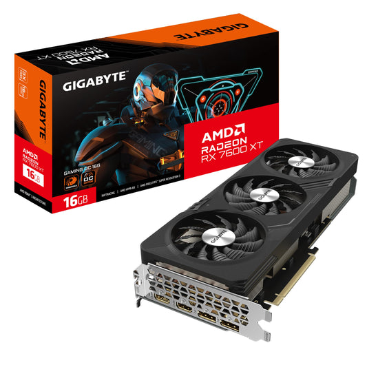 Gigabaitu Radeon RX 7600XT Gaming OC - 16GB GDDR6, 2X HDMI, 2X DP, high-performance graphics card for gaming.