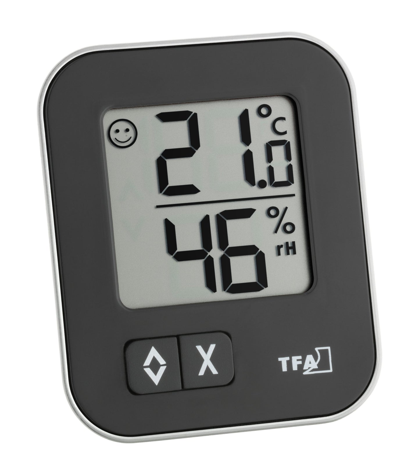 Digitālais termohigrometrs TFA Dostmann Moxx 30.5026.01 telpas klimata kontrolei, gaisa mitruma uzraudzībai, kompakts, melns