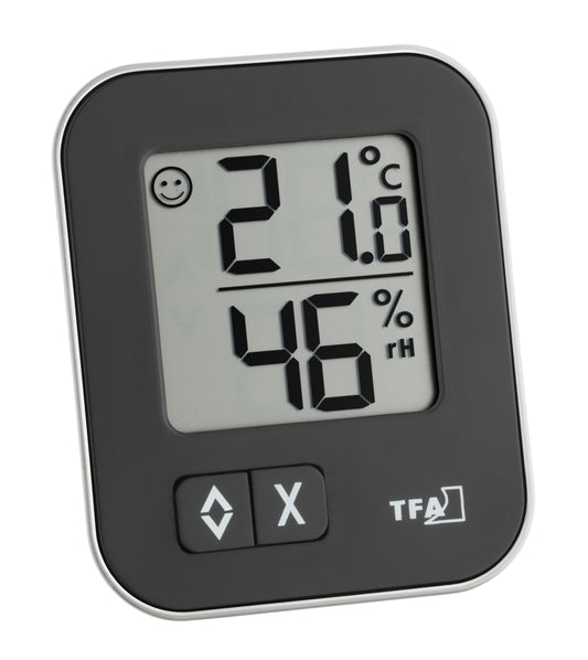 Digitālais termohigrometrs TFA Dostmann Moxx 30.5026.01 telpas klimata kontrolei, gaisa mitruma uzraudzībai, kompakts, melns
