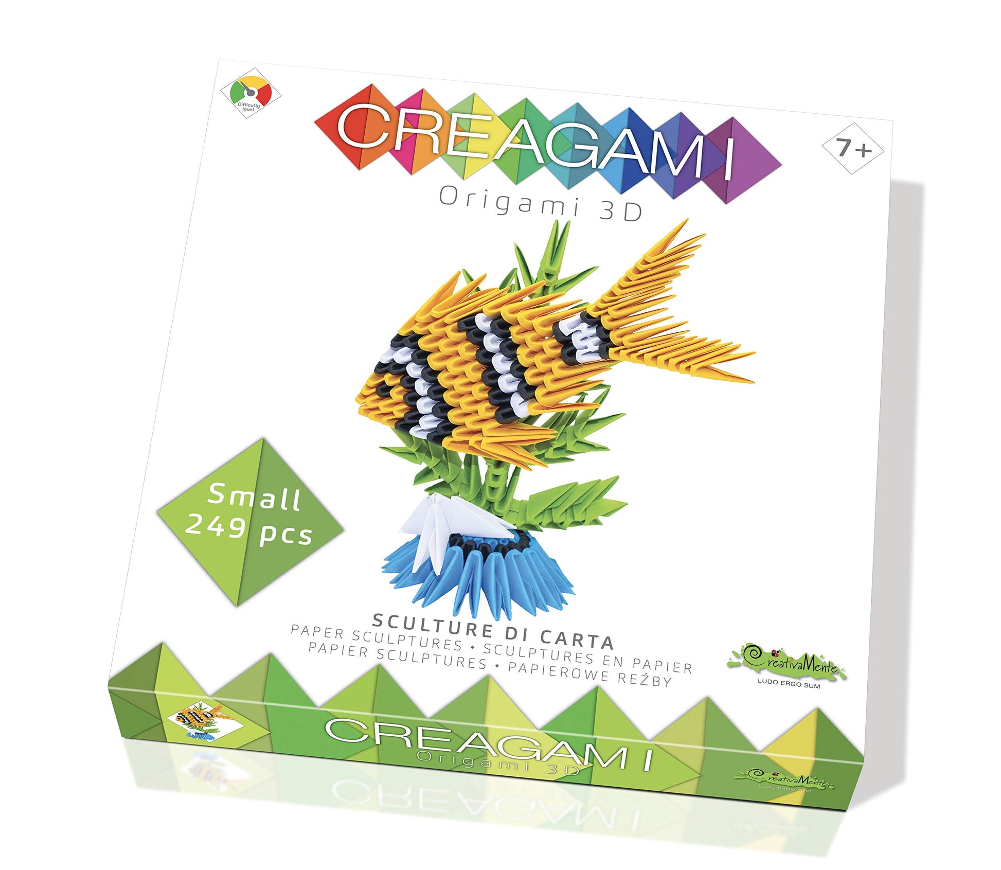 CreativaMente Creagami 3178762 - 3D origami fish paper sculpture kit, 249 colorful pieces for ages 7 and up.