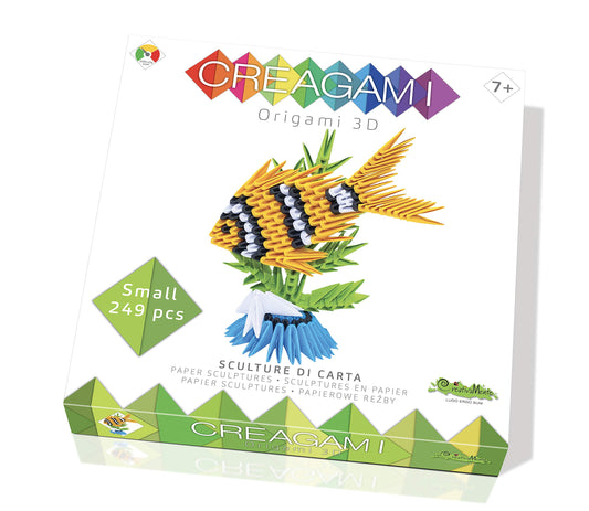 CreativaMente Creagami 3178762 - 3D origami fish paper sculpture kit, 249 colorful pieces for ages 7 and up.