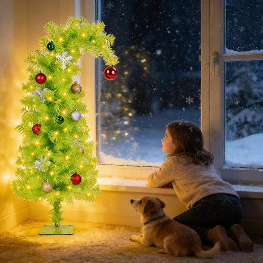 3 Ft/90cm mākslīga Ziemassvētku eglīte ar 150 silti baltām LED gaismām, PET materiāls, metāla statīvs