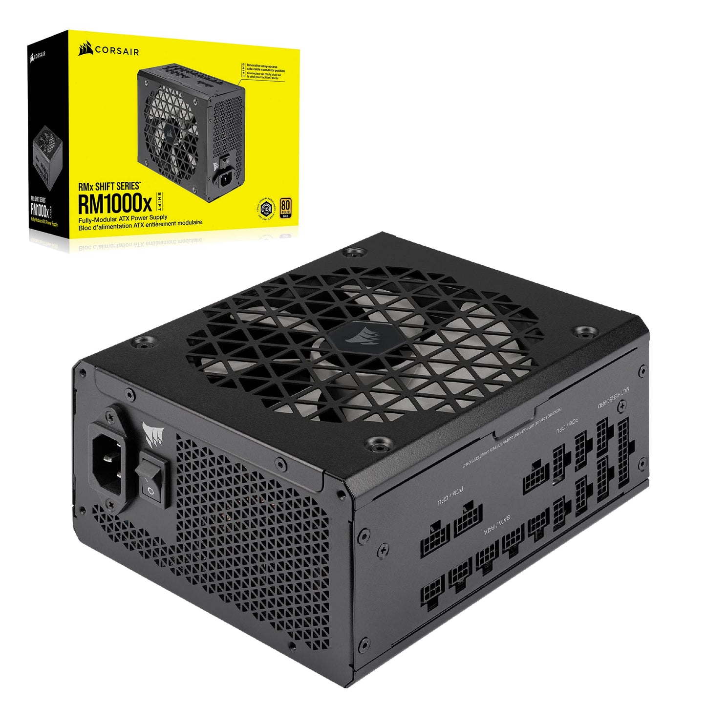 Corsair RM850x Shift - pilnībā modulārs ATX barošanas bloks ar modulāru sānu saskarni.