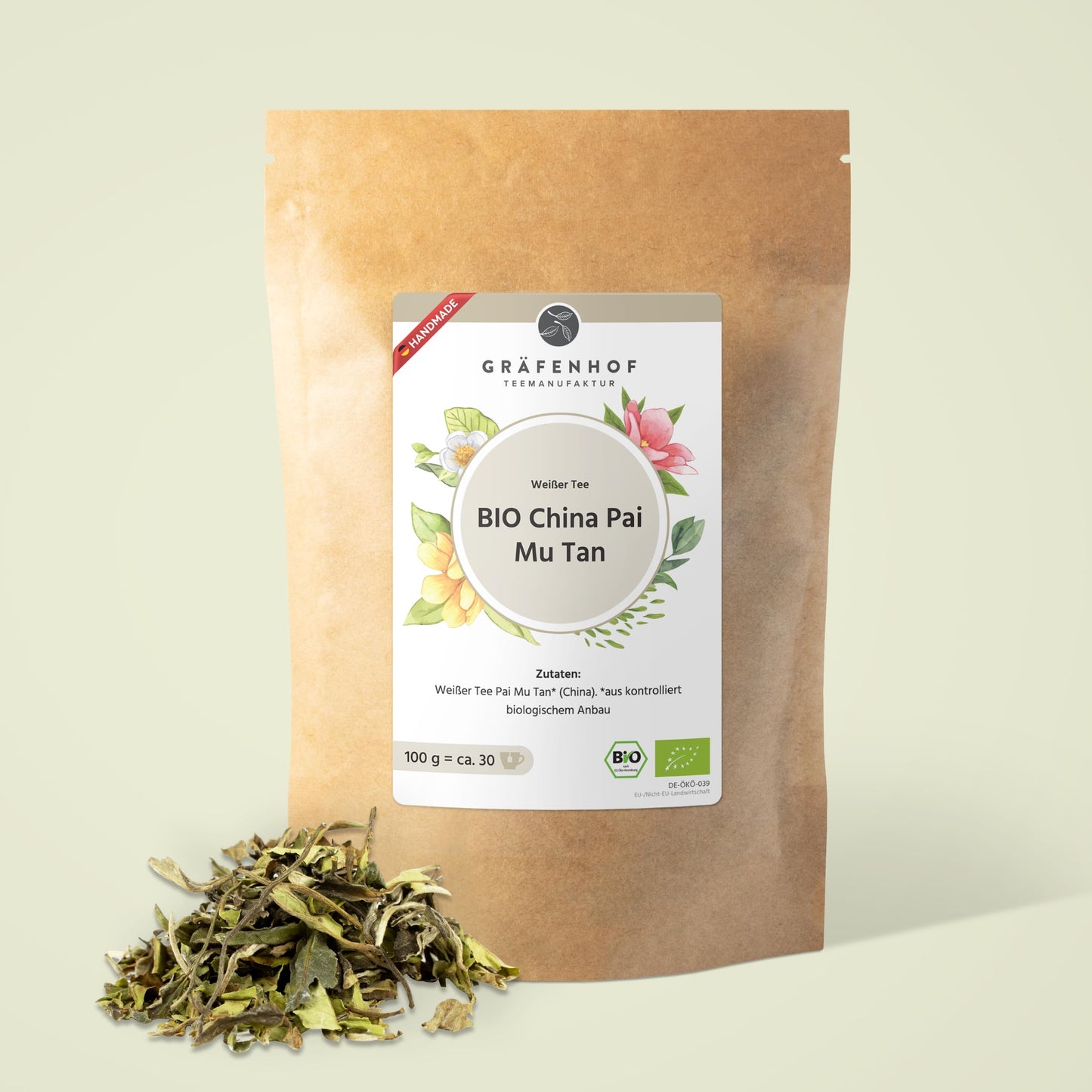 Baltā tēja Pai Mu Tan Gräfenhof Bio 100 g, beramā tēja, dabīgs kofeīns, bez mākslīgām piedevām
