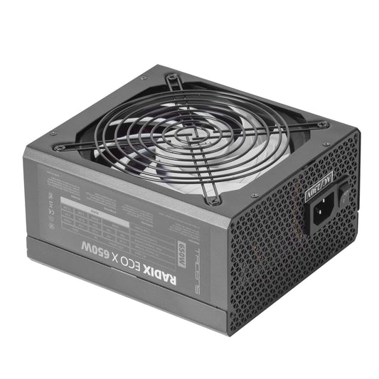 Tacens Radix ECO X 650 - 650W ATX power supply, Silent AI-RPM technology, 87% efficiency, black, 6-year warranty.