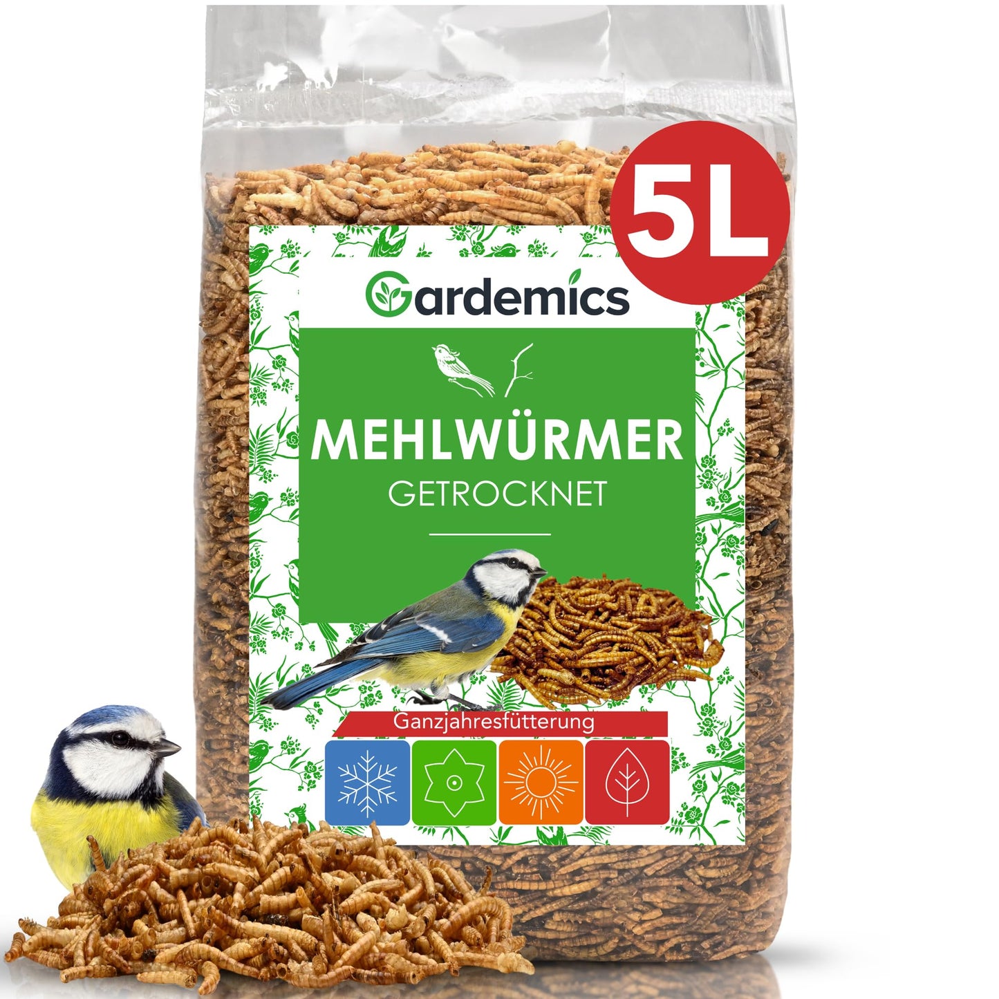 Kaltēti miltu tārpi Gardemics 5 litri - 800g - premium kukaiņu barība putniem, zivīm, bruņurupučiem, grauzējiem, ežiem un rāpuļiem