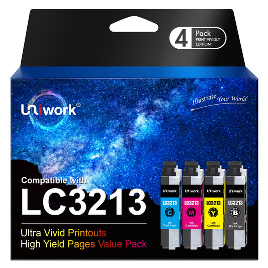 Uniwork LC3213 ink cartridges - black, cyan, magenta, yellow for Brother MFC-J491DW, MFC-J497DW, DCP-J572DW printers.