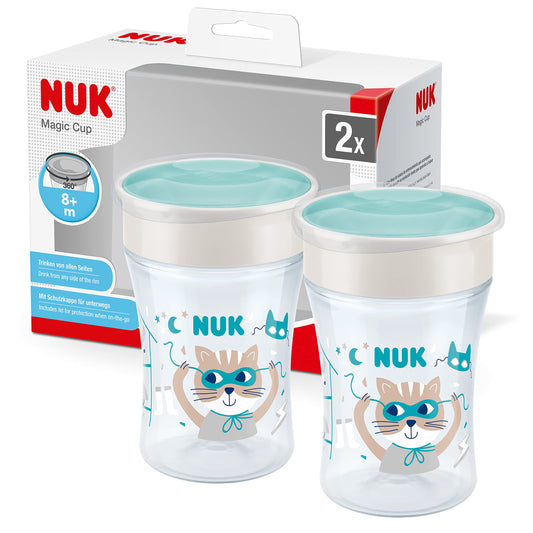 NUK Magic Cup mācību krūzīte, 8+ mēn., 230 ml, necaurlaidīgs 360° dzeršanas malas, pelēka, 2 gab.