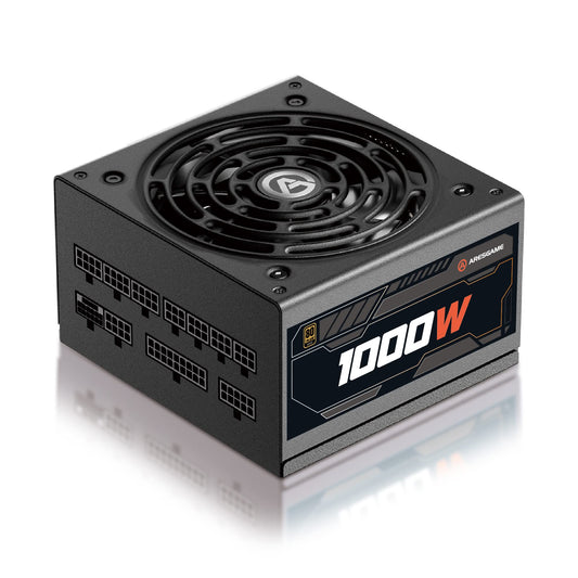 ARESGAME 1000W PC-ATX Power Supply - 80-Plus Gold, fully modular, quiet 120mm fan, black AGT1000.