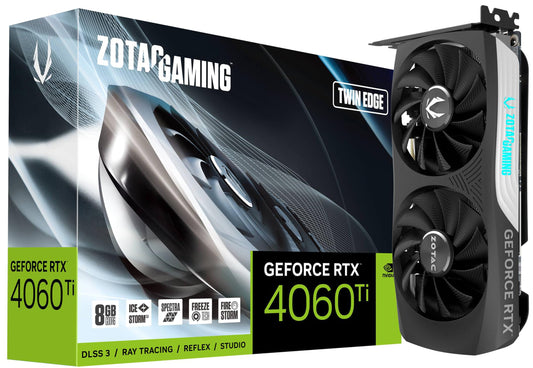 Zotac RTX4060TI 8GB Twin Edge - High-performance graphics card with dual fans and efficient cooling design.