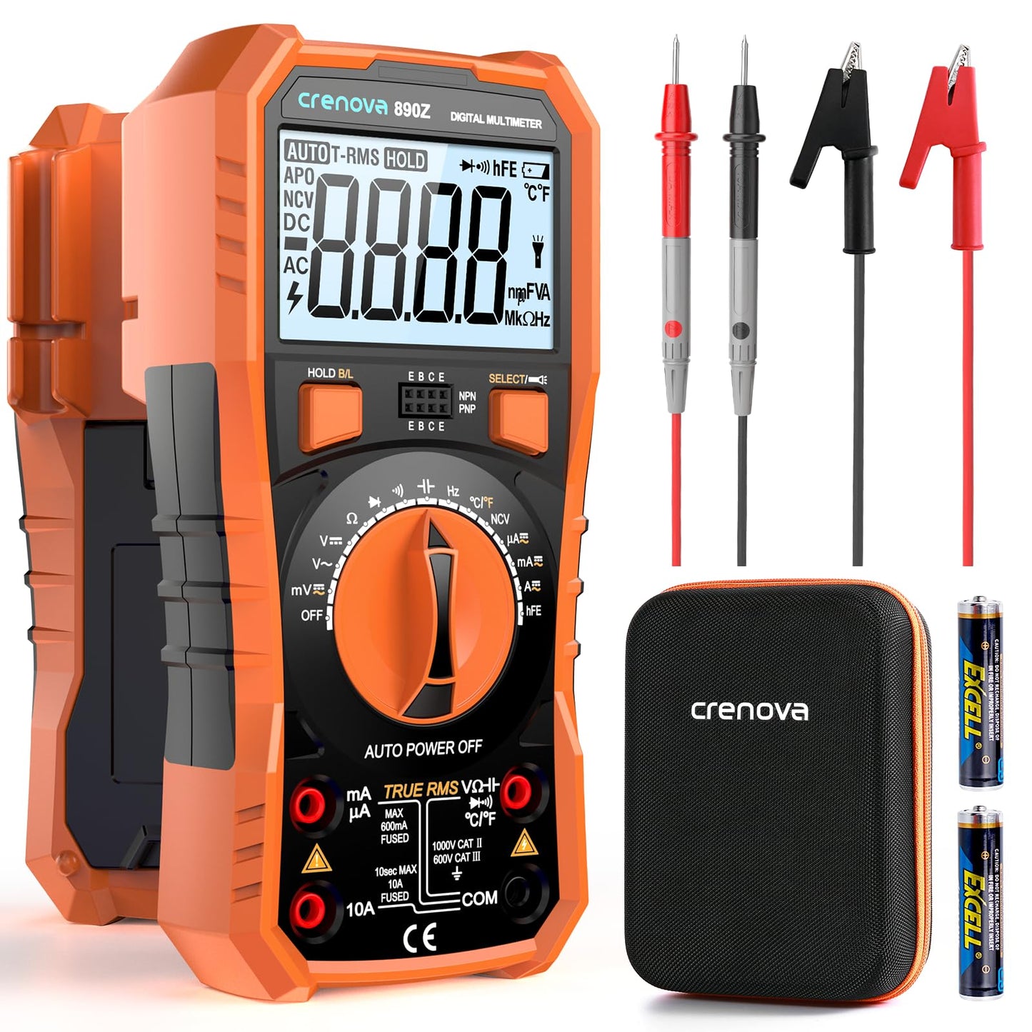 Crenova digitālais multimetrs 6000 skaitījumi TRMS 1000VDC/750VAC ar automātisko diapazonu