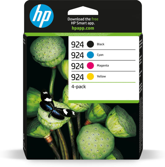 HP 924 Original Ink Cartridge Set - 1 Black, 1 Cyan, 1 Magenta, 1 Yellow for OfficeJet Pro 8124e, 8122e, 8132e, 8135e, 8125e.
