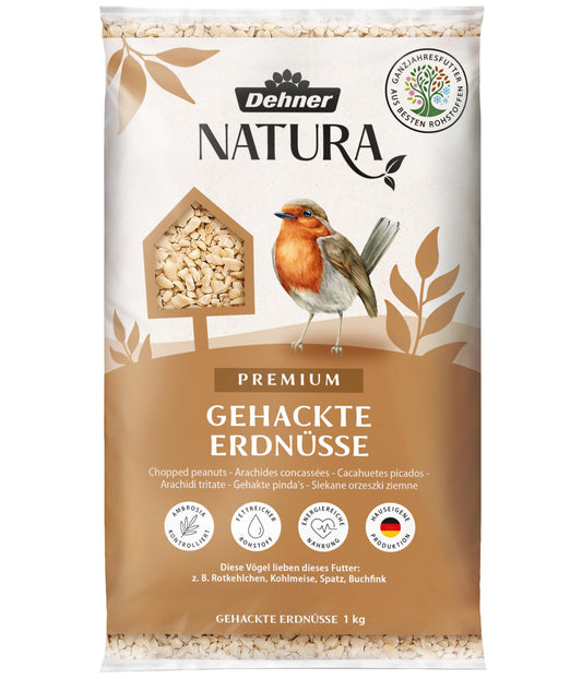 Dehner Natura Premium putnu barība savvaļas putniem, sasmalcināti zemesrieksti bez čaumalām, augstproteīna un enerģiska barība visu gadu, kvalitatīva putnu barība savvaļas putniem, 1 kg