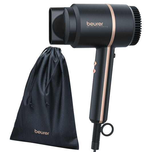 Beurer HC 35 matu fēns, kompakts fēns ar jonu funkciju spīdīgiem un gludiem matiem, ieskaitot stila uzgali, jaudīgs 1600-2000 vati, eleganta LED displejs, uzglabāšanas soma, melns