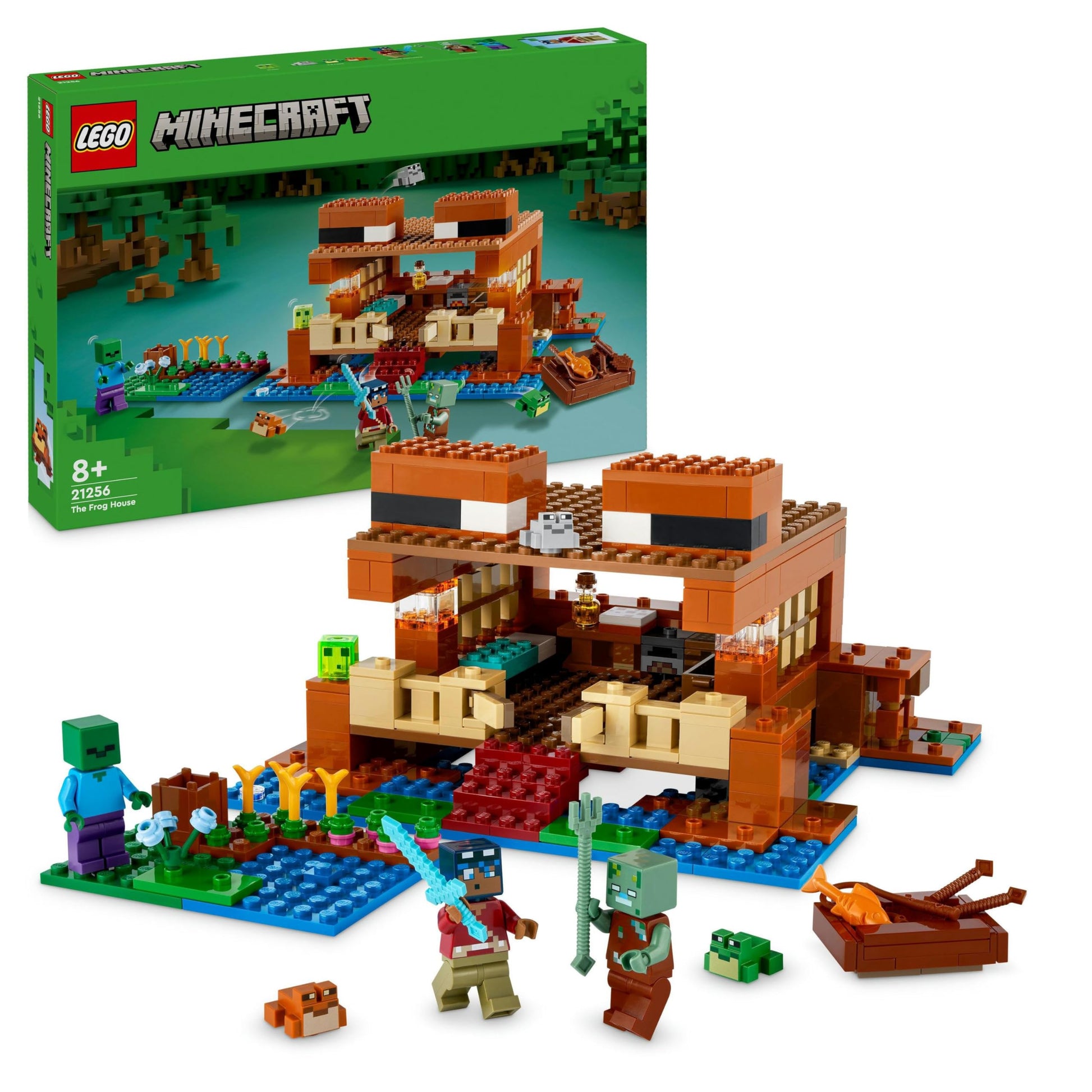 LEGO Minecraft Vardes māja - rotaļu māja ar zombiju, gļotu, noslīkušo, laivu un darbagaldu, dāvana bērniem no 8 gadiem.
