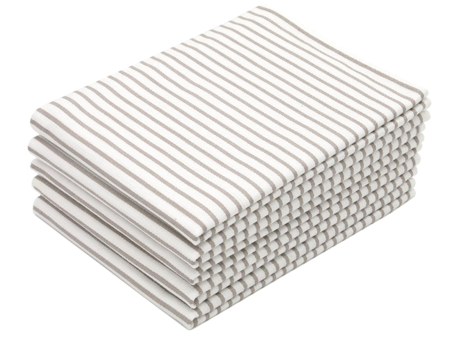 Virtuves dvieļi ZOLLNER, 5 gab., kokvilna, 50x70 cm, ļoti absorbējoši un izturīgi, mazgājami līdz 60°C, balti ar taupe krāsas svītrām, OEKO-TEX® sertificēti