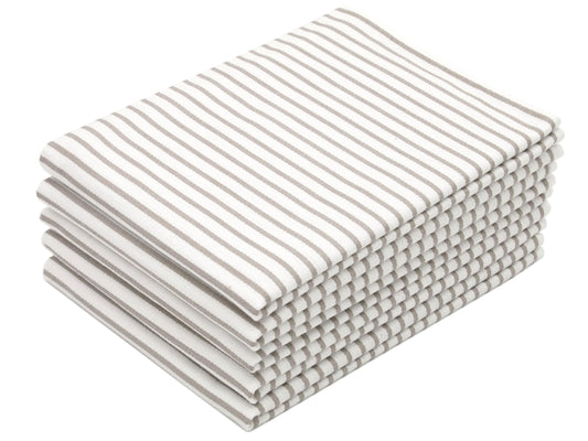 Virtuves dvieļi ZOLLNER, 5 gab., kokvilna, 50x70 cm, ļoti absorbējoši un izturīgi, mazgājami līdz 60°C, balti ar taupe krāsas svītrām, OEKO-TEX® sertificēti