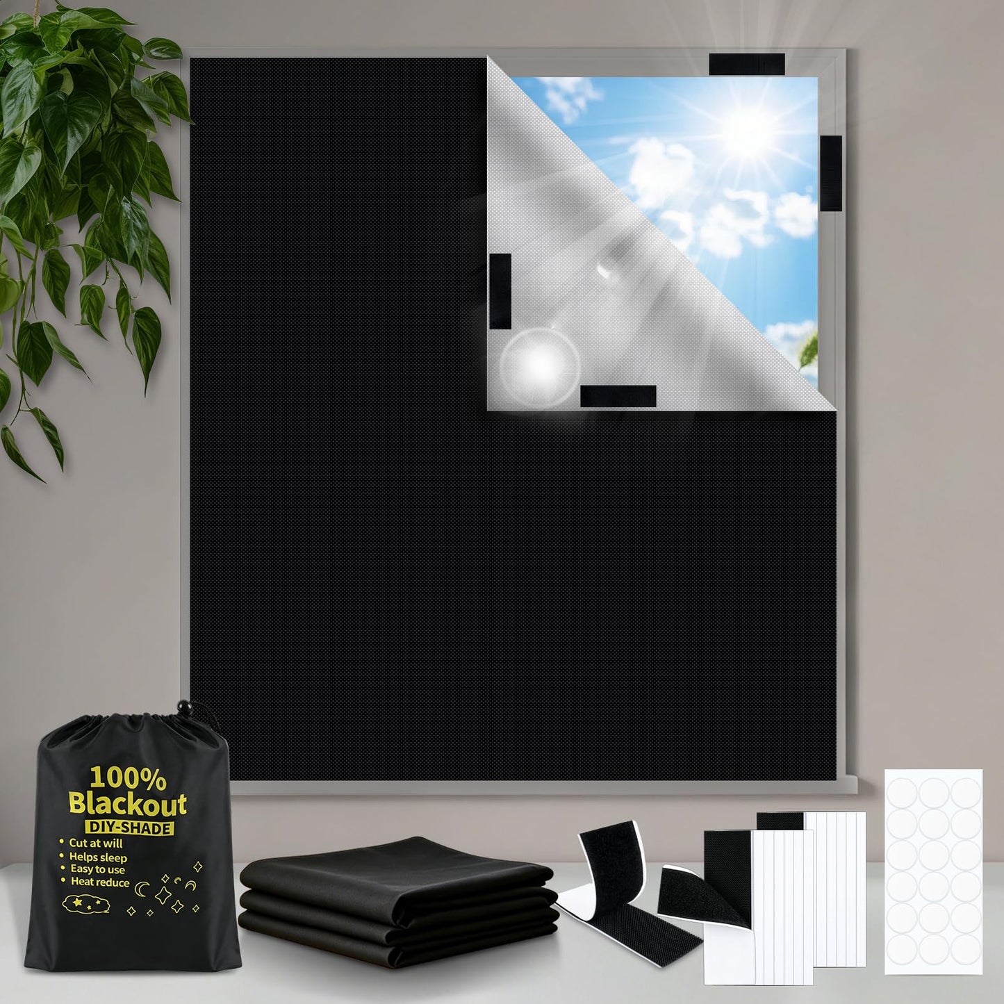 Blackout aizkari logiem, 300x145cm saules aizsardzības logu blackout aizkars, 100% gaismu necaurlaidīgs, 420D Oxford aptumšošanas rullo aizkars bez urbšanas, piemērots jebkuras formas logiem