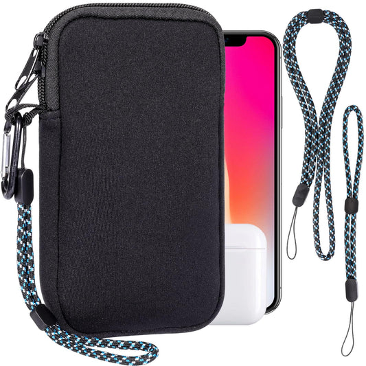 Tālruņa somiņa viedtālruņiem, universāls neoprēna tālruņa maciņš ar karabīni un plecu siksnu iPhone 15 16 Plus Pro Max Samsung, Phone 7,5 Zoll,Black,L