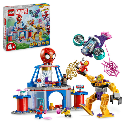 LEGO Marvel Spideja komandas galvenā mītne - Zirnekļcilvēka rotaļlieta ar transportlīdzekli un mehu, dāvana bērniem no 4 gadu vecuma.
