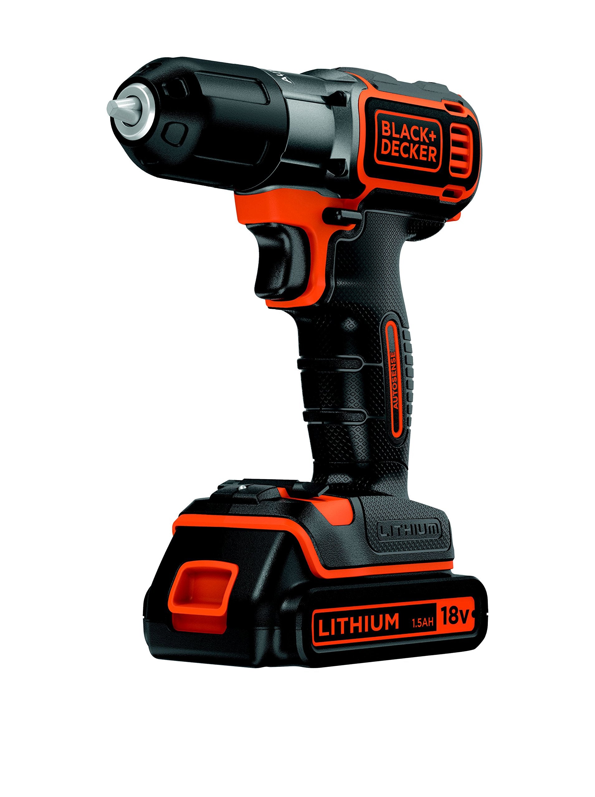 Black+Decker Autosense 18V Drill - Automatic torque selection, battery level indicator, LED light, includes 2nd battery and charger.