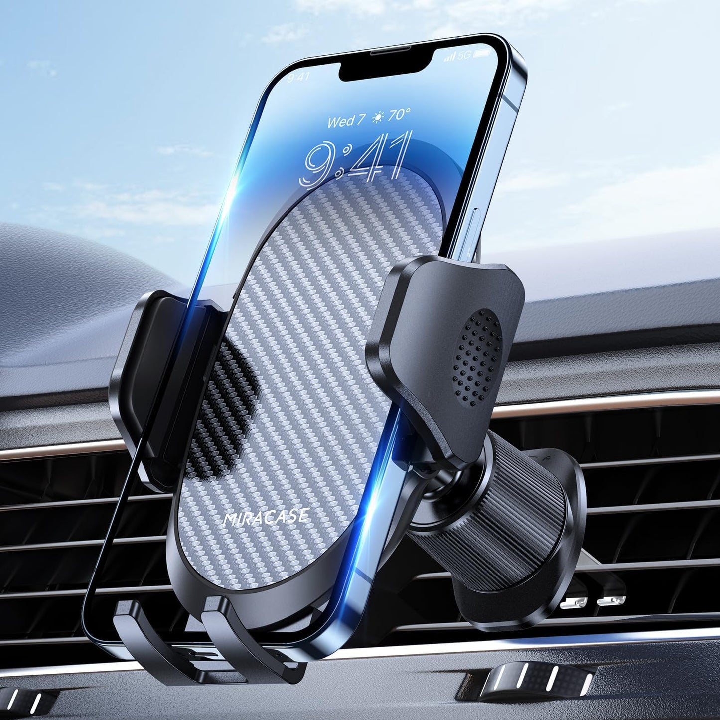 Miracase auto telefona turētājs ar stabilāku dubultā āķa stiprinājumu ventilācijai, universāls
