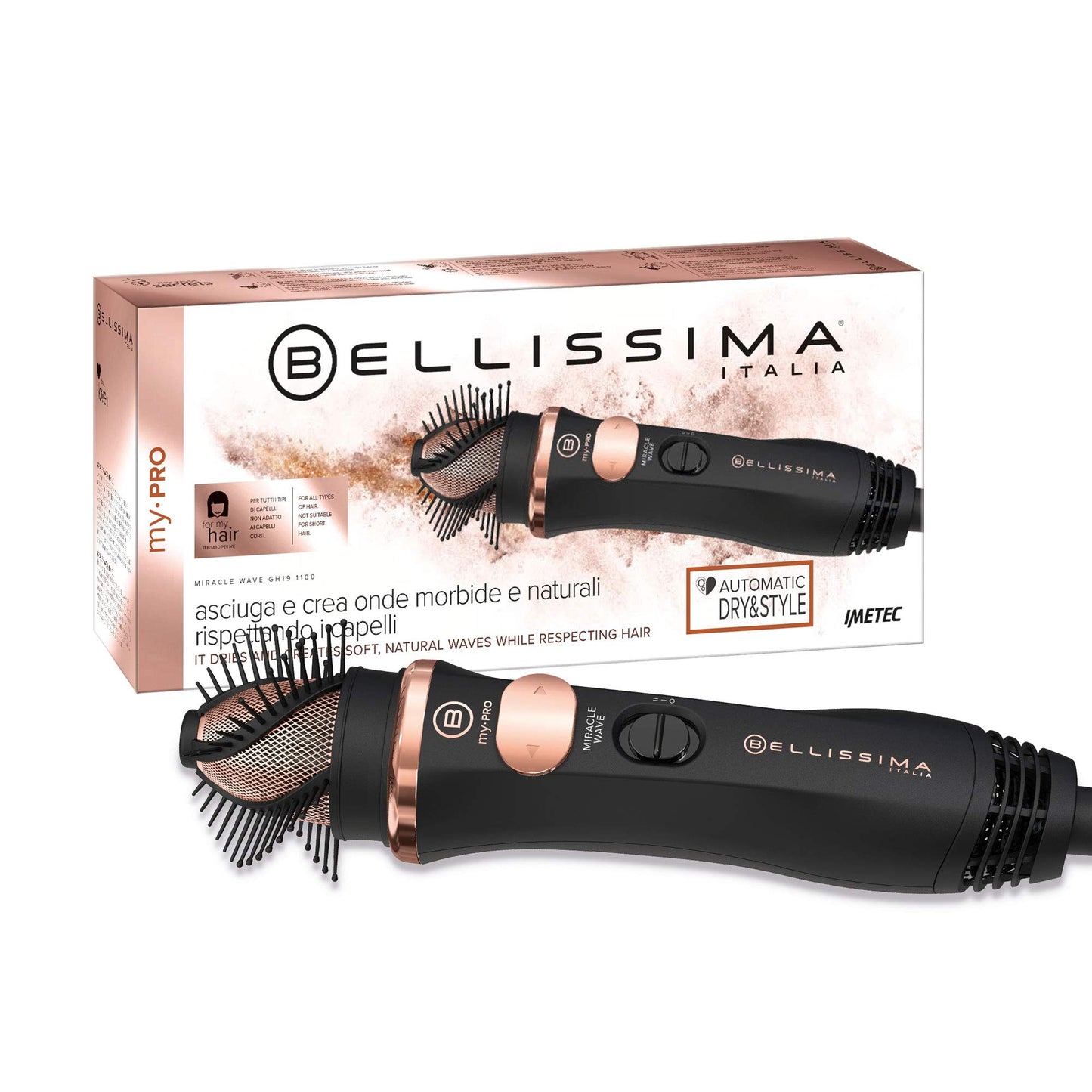 Bellissima My Pro Miracle Wave GH19 1100 formējošā gaisa birste, rada mīkstas un dabīgas viļņus, saudzējot matus, automātiska rotācija.