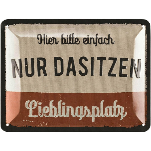 Retro metāla zīme LANOLU LIEBLINGSPLATZ Hier nur dasitzen, dārza dekors, vintage zīme, āra 15x20cm
