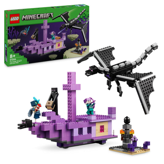 LEGO Minecraft Enderpūķis un beigu kuģis - darbības rotaļlieta, būvkomplekts, dāvana zēniem un meitenēm no 8 gadu vecuma.