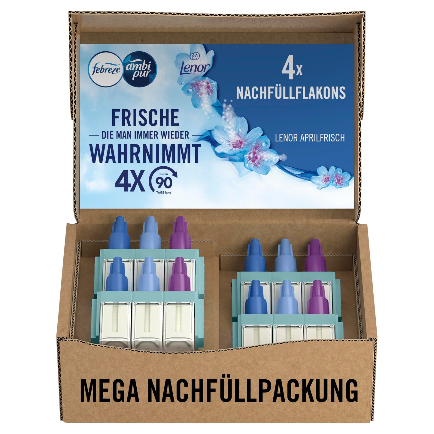 Gaisa atsvaidzinātājs Febreze 3Volution Duftstecker, 4x uzpildes flakoni, Aprilfrisch, 3 mainīgas smaržas pret nepatīkamām smakām