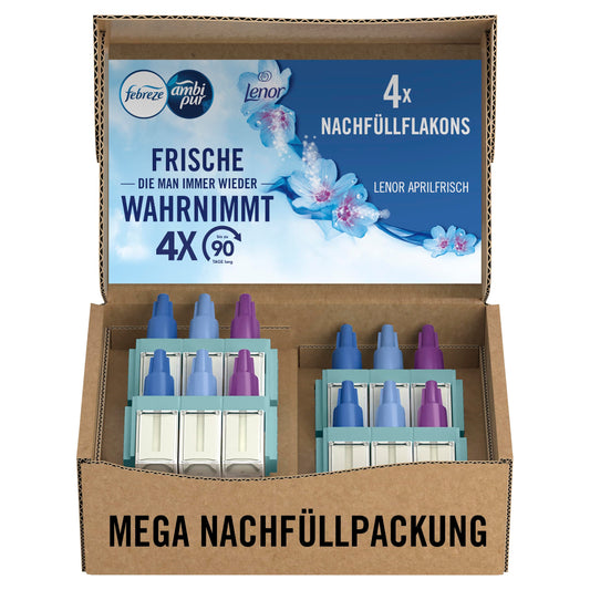 Gaisa atsvaidzinātājs Febreze 3Volution Duftstecker, 4x uzpildes flakoni, Aprilfrisch, 3 mainīgas smaržas pret nepatīkamām smakām