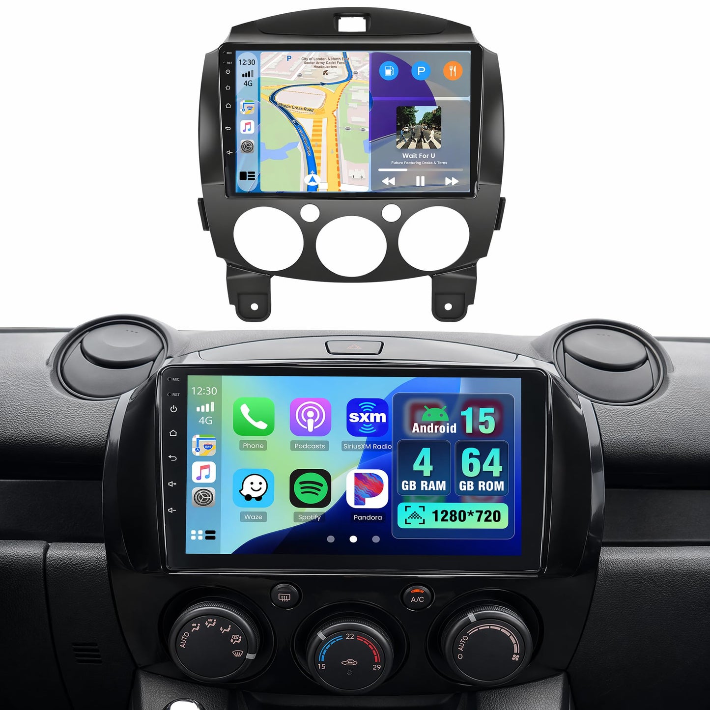 Hikity 4+64G 9" Android automagnetola Mazda 2 2007-2014, Wireless CarPlay
