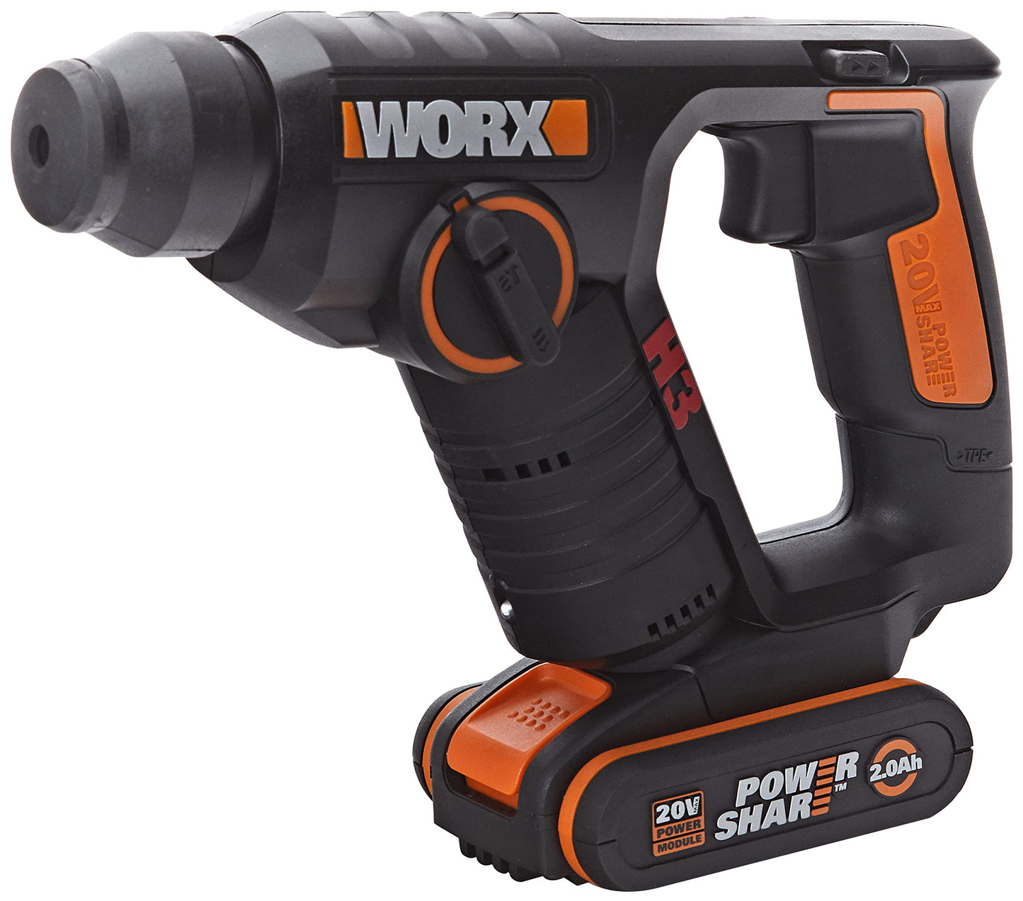 WORX WX394.6 akumulatora urbjmašīna 20V - 3 IN 1 kā āmurs, urbis, skrūvgriezis, 1,5 J triecienenerģija, mainīgs ātrums, 2 Ah akumulators.