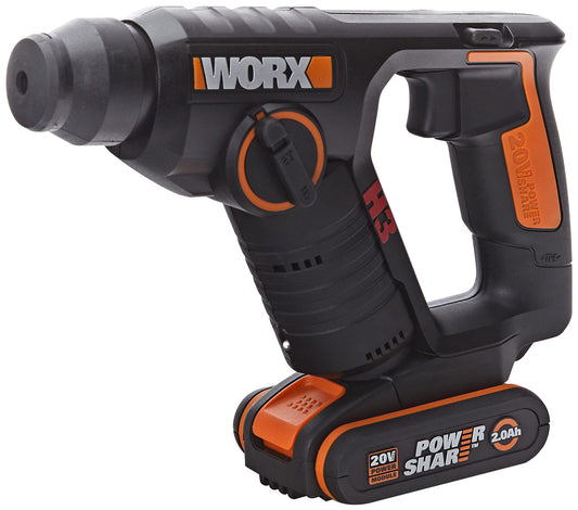 WORX WX394.6 akumulatora urbjmašīna 20V - 3 IN 1 kā āmurs, urbis, skrūvgriezis, 1,5 J triecienenerģija, mainīgs ātrums, 2 Ah akumulators.