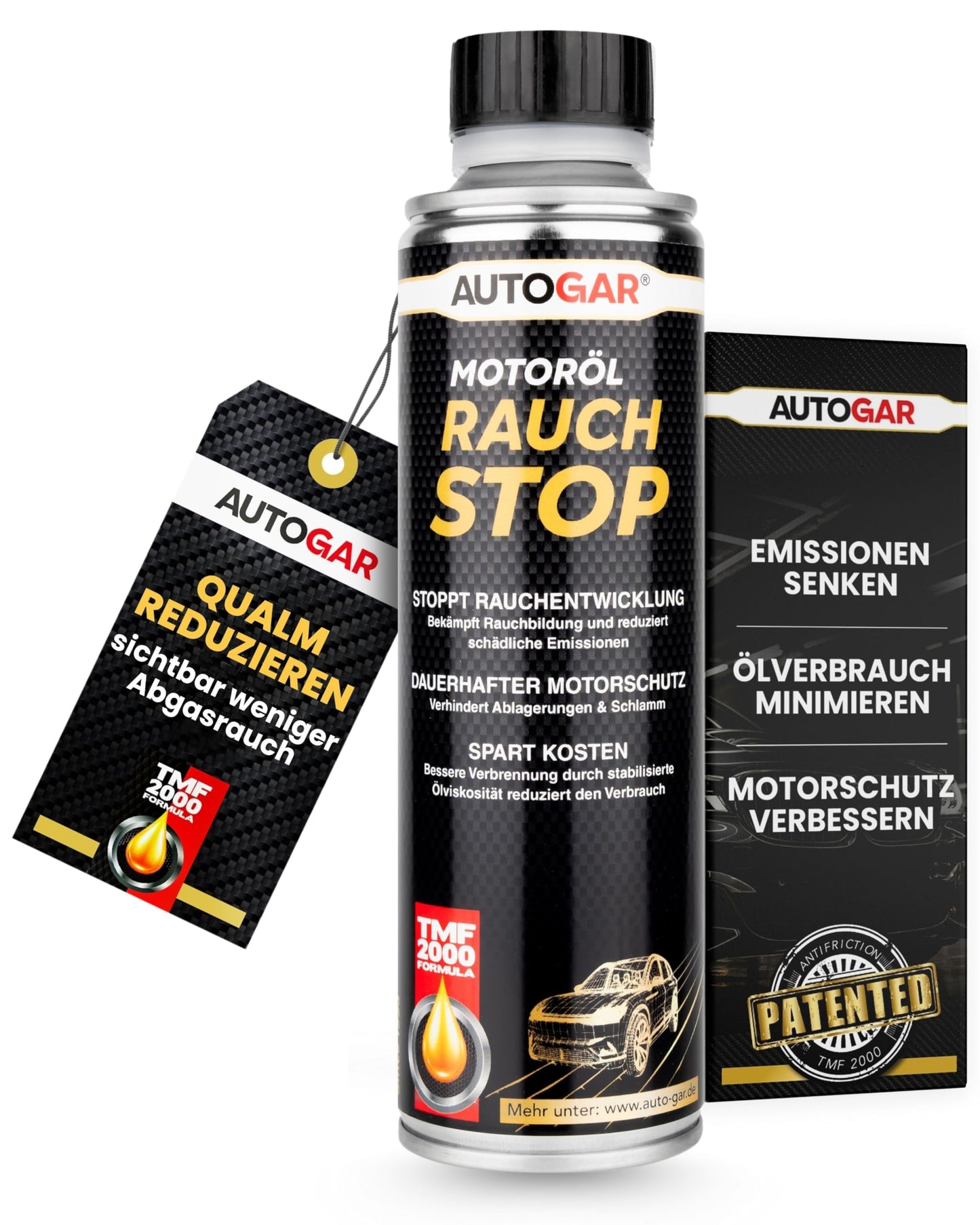 AUTOGAR® Motoröl Rauch Stop 250 ml | pretdūmu eļļas piedeva pret izpūtēja dūmiem un lielu eļļas patēriņu | samazina dūmošanu un stabilizē eļļas viskozitāti | benzīna un dīzeļa motoriem