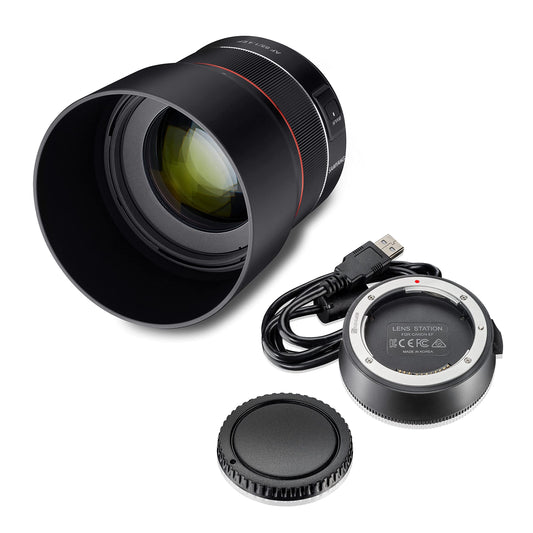 Samyang 8009 AF 85mm F1.4 EF + Lens Station Canon EF I viegls un kompakts teleobjektīvs portretu uzņemšanai, ar ātru DSLM autofokusu I piemērots pilna kadra un APS-C Canon kamerām