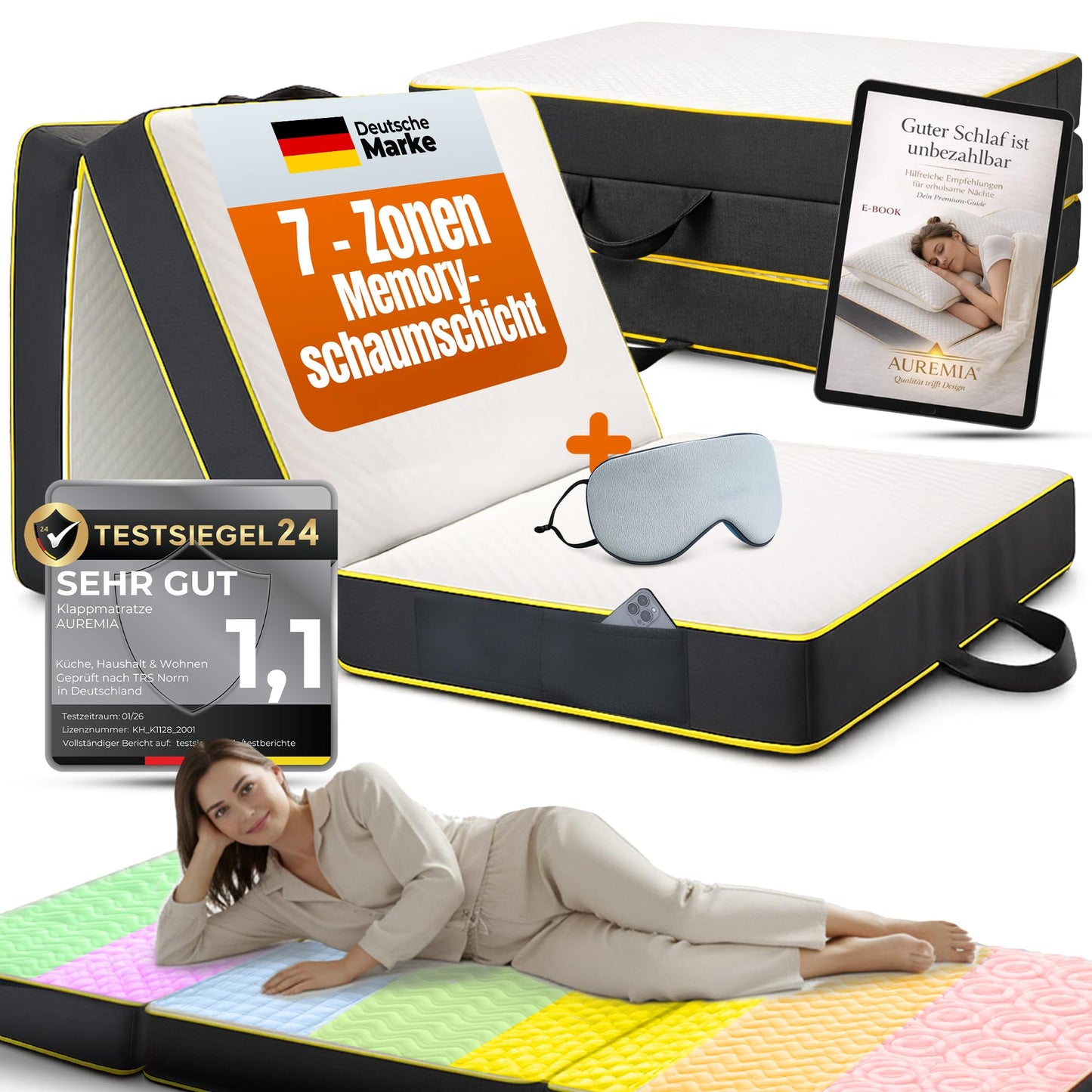 Salokāms matracis 90x200 cm, viesu gulta, luksusa 7 zonu divpusējs matracis