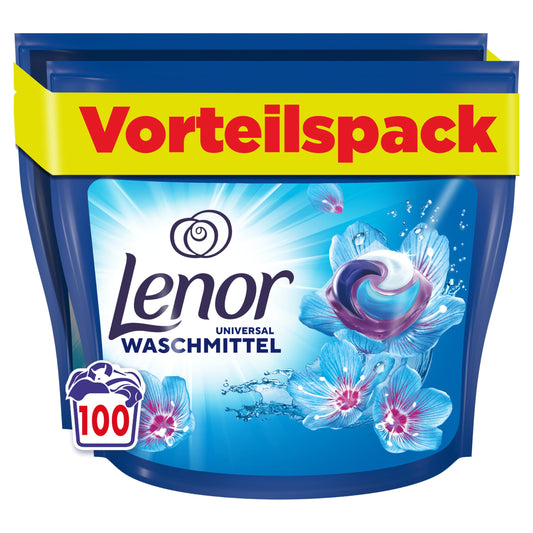 Veļas mazgāšanas kapsulas Lenor, 100 mazgāšanas reizes, Aprilfrisch, pilnais mazgāšanas līdzeklis, ilgstoša svaiguma sajūta un aromāta noņemšana aukstajā mazgāšanā
