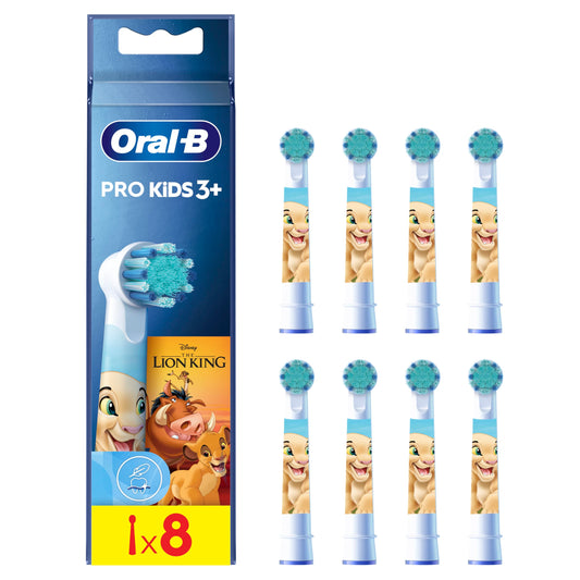 Oral-B Pro Kids Lauvu karalis uzgājējbirstes — ORIĢINĀLĀ zobu birste elektriskajai zobu birstei — Īpaši mīkstas saru, Oral-B rezerves birstes bērniem no 3 gadiem — Balta, 8 gab.
